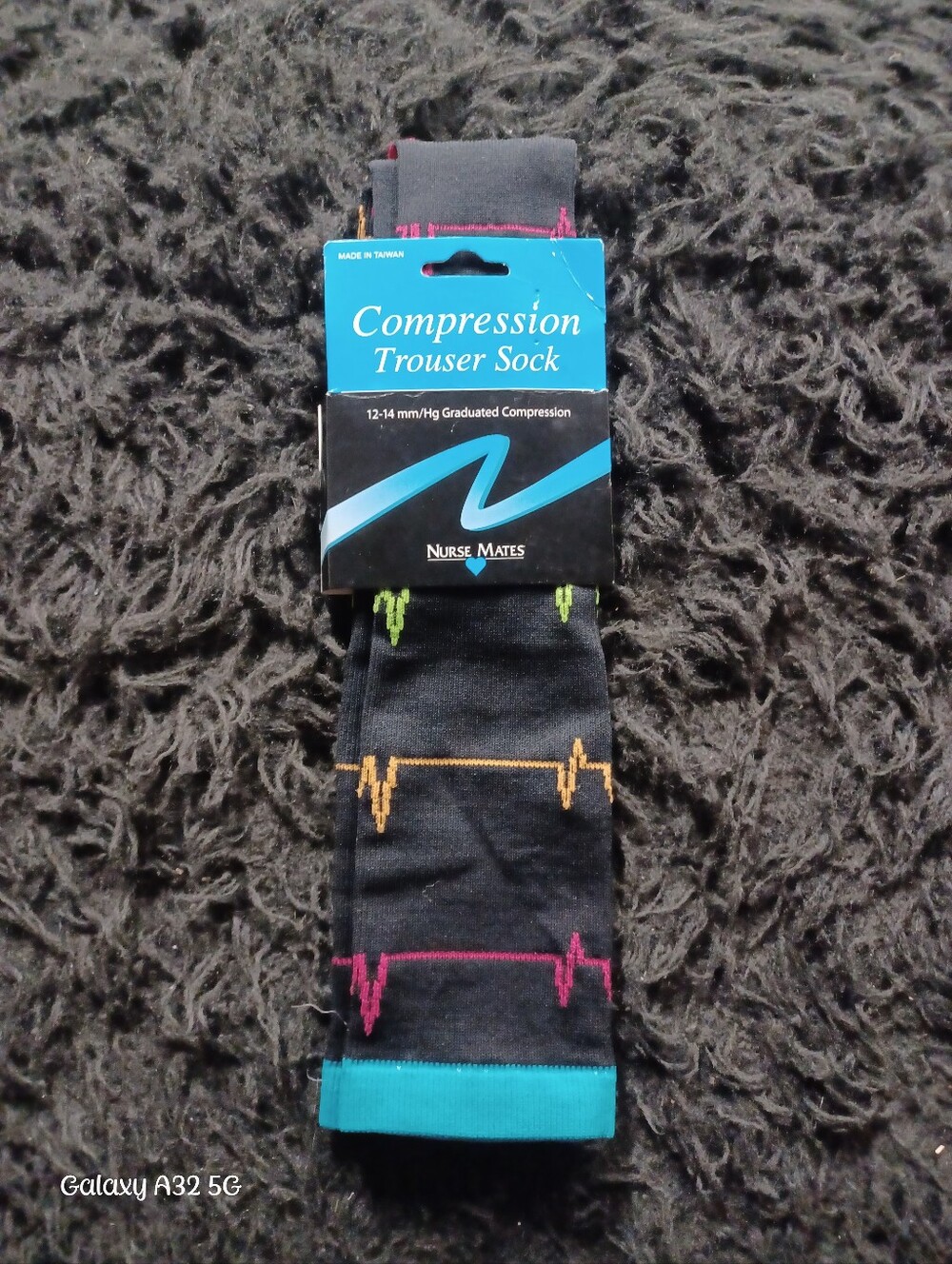 Nurse Mates Black Compression Trouser Socks with Multicolor Heartbeat Stripes